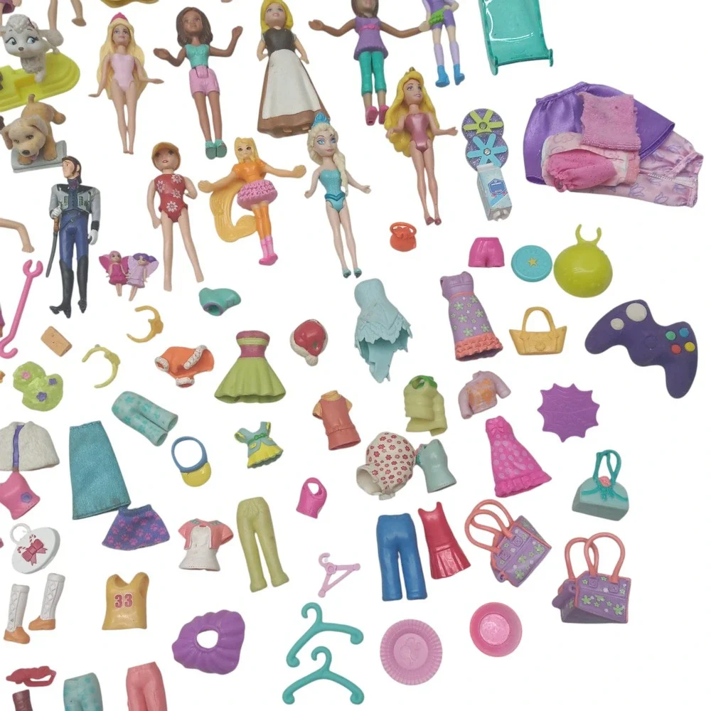 Mini Princess Polly Pocket Doll Mix + Rubber Clothes, Shoes, bags, hats, 100's‎